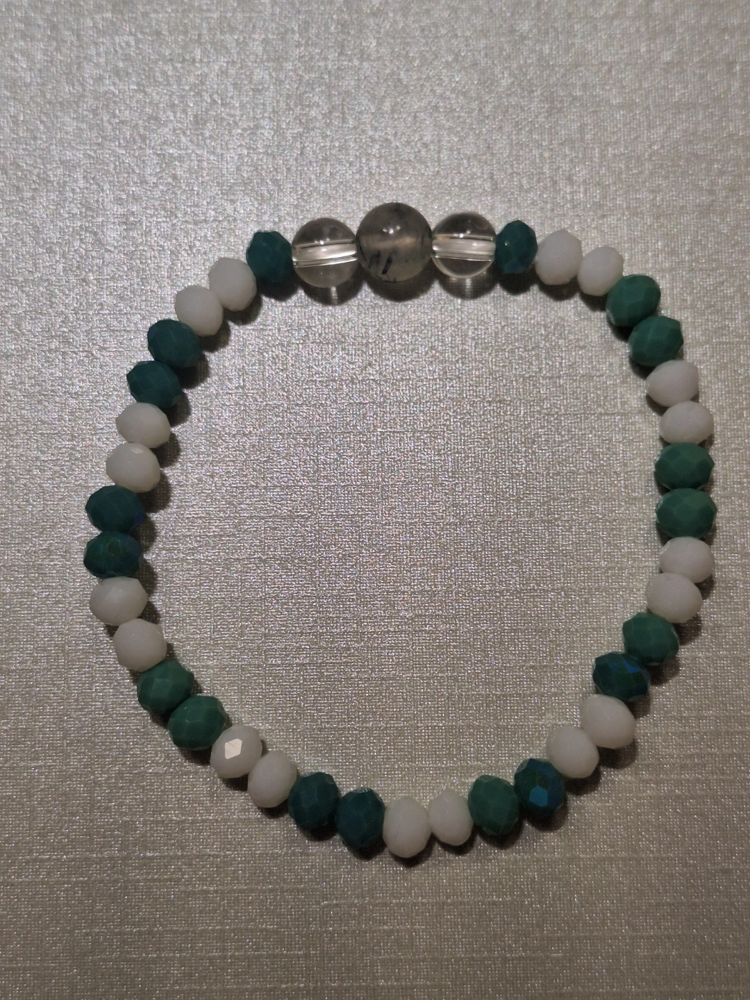 Teal & white faceted beads with crystal bracelet