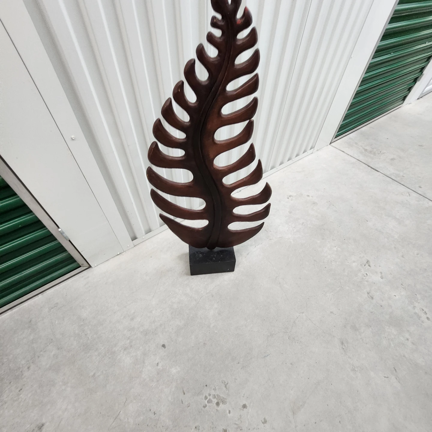 Wooden Leaf Sculpture with Black Base