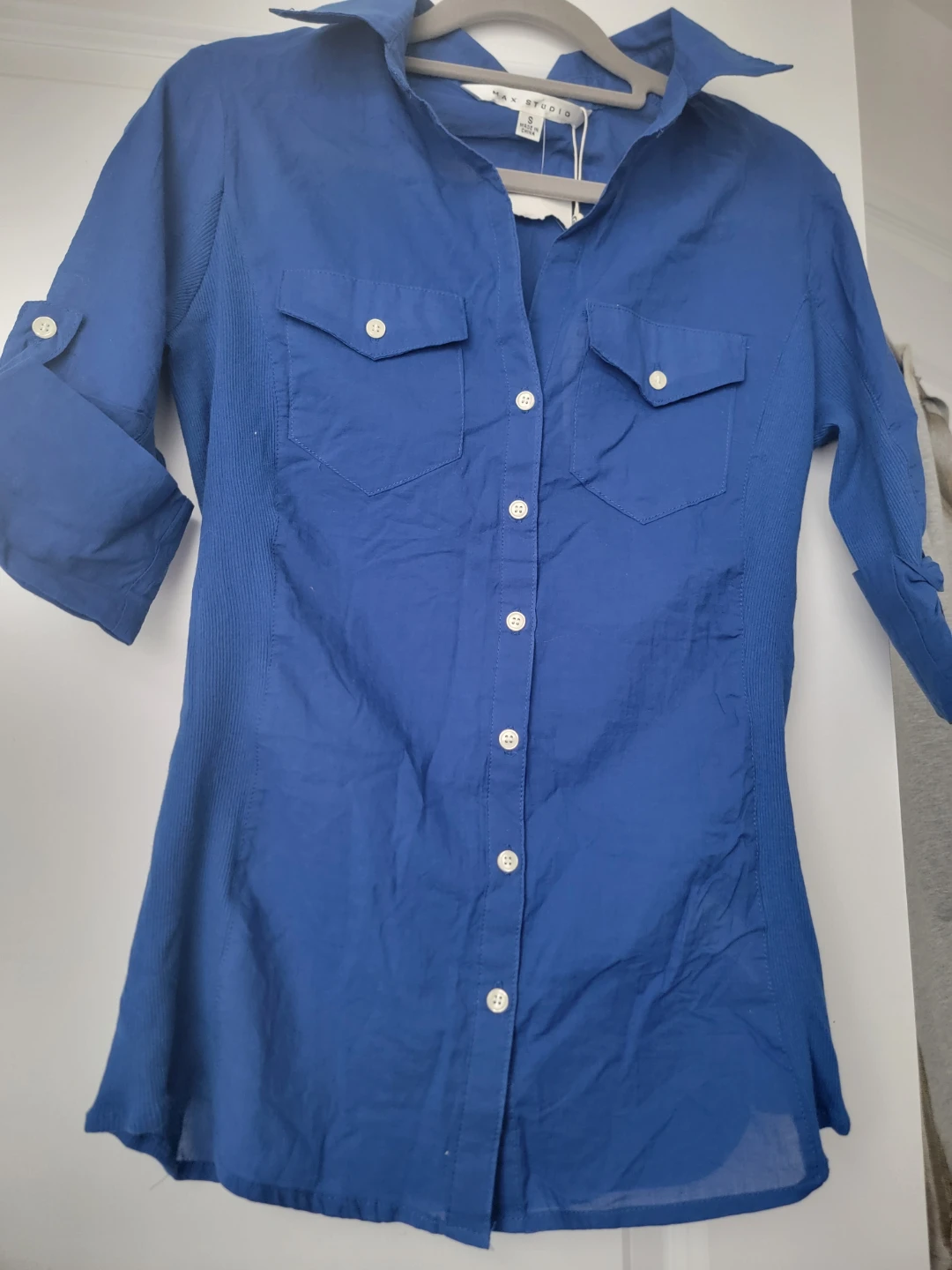 Max Studio Blue Cotton Button-Up Shirt - Size S