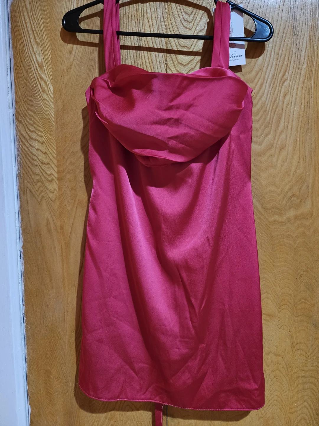Pink Satin Mini Dress with Lace-Up Back - photo 2