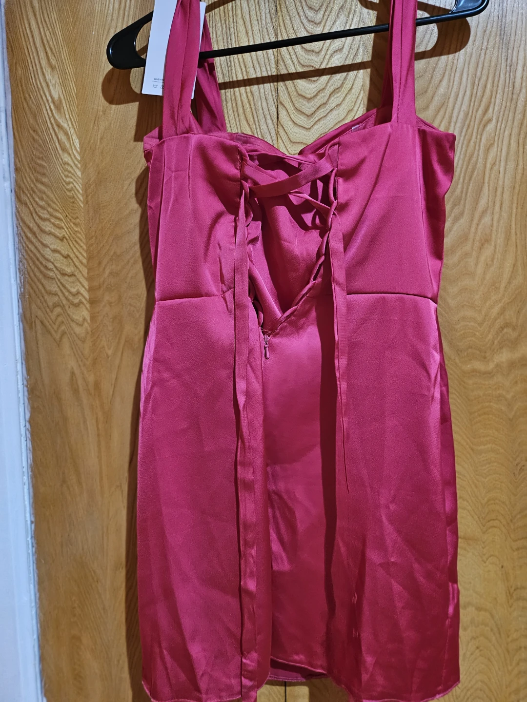 Pink Satin Mini Dress with Lace-Up Back - photo 3