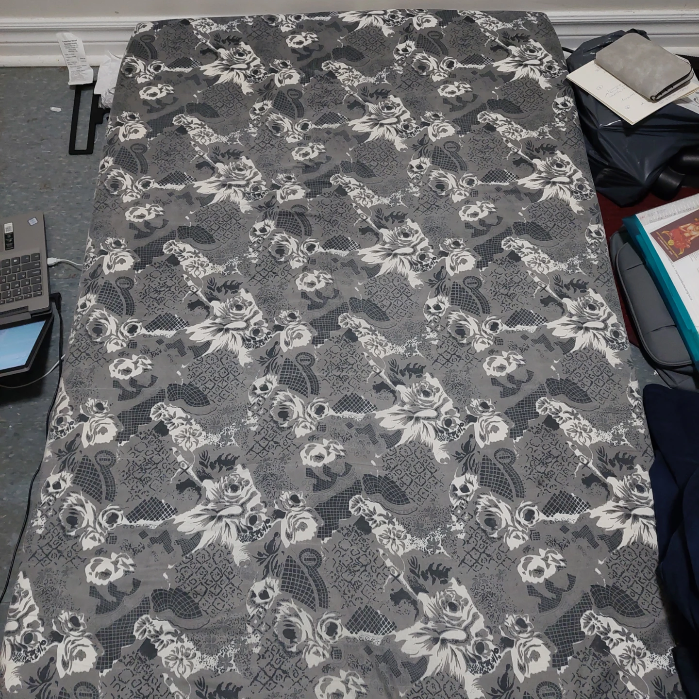Grey Floral Pattern Mattress - move out sale