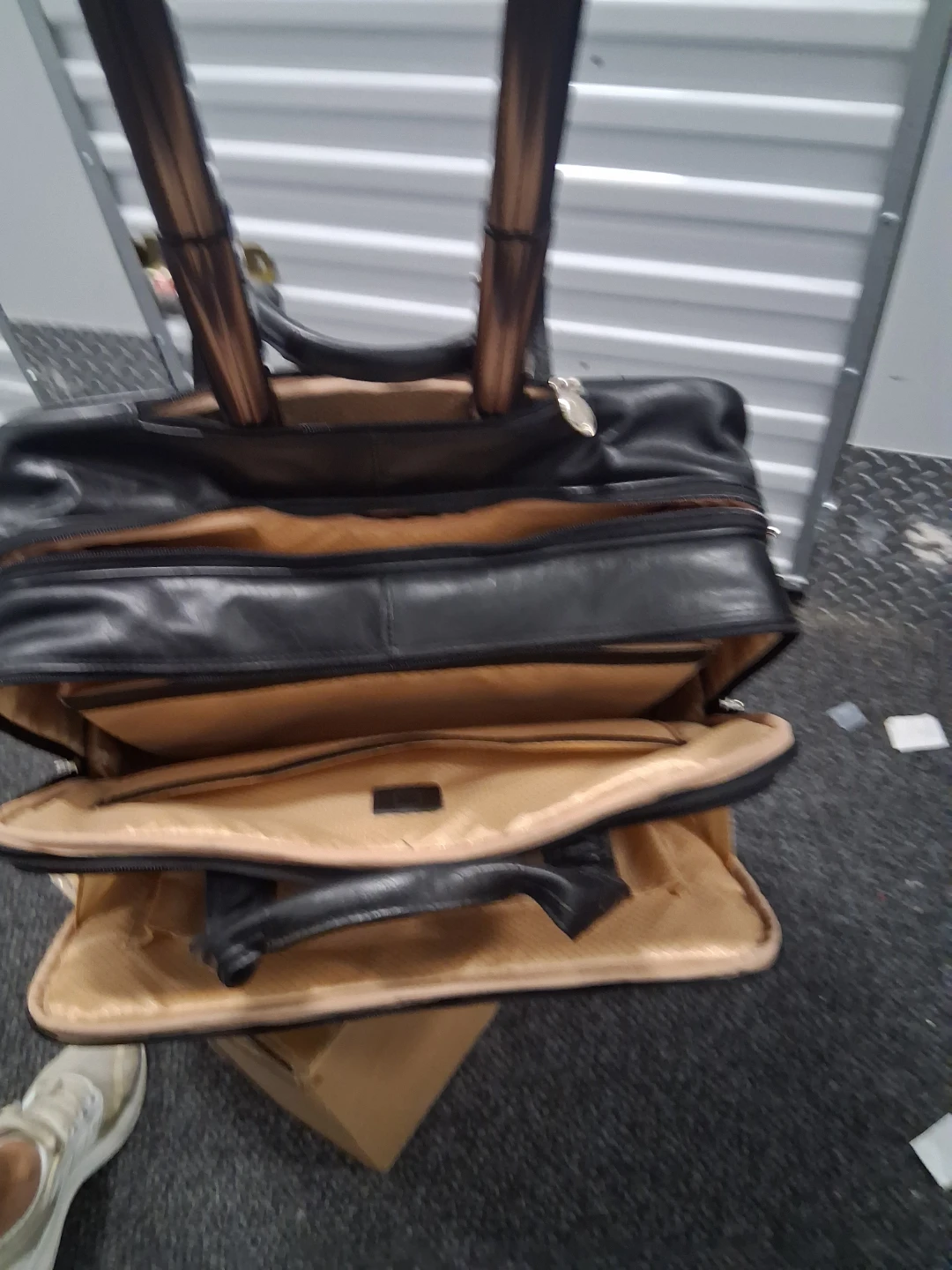 Black Leather Rolling Laptop Briefcase - photo 4