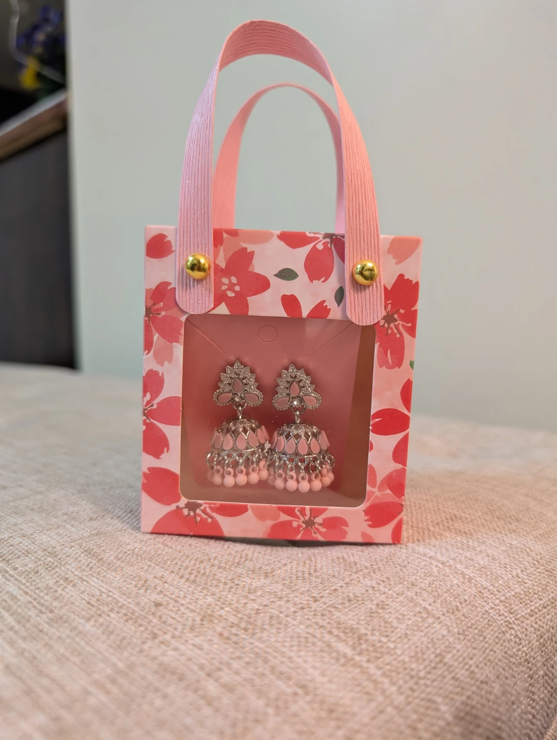 Nush Pink Jhumka Earrings with box packing - photo 3