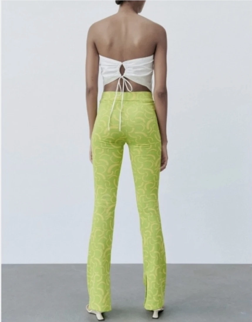 Zara Green Abstract Print Flare Pants NWOT 🌱 - photo 3