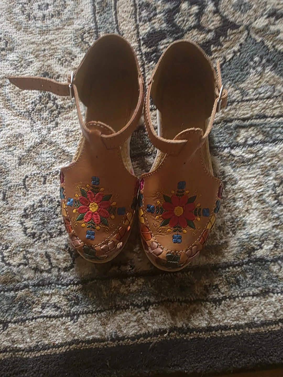 Embroidered Leather Huarache Sandals