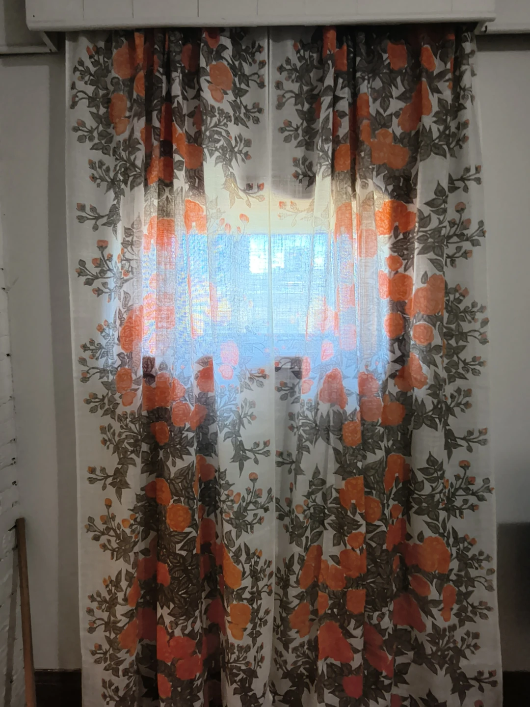 Vintage Floral Print Curtain Panels - Orange Roses