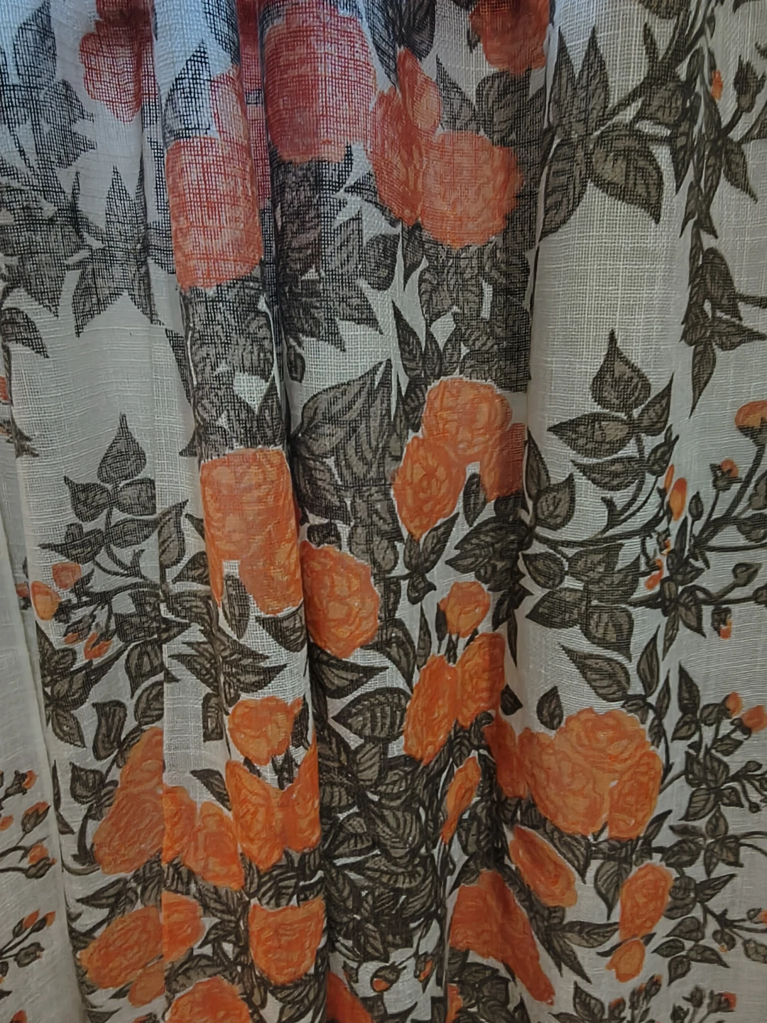 Vintage Floral Print Curtain Panels - Orange Roses - photo 2
