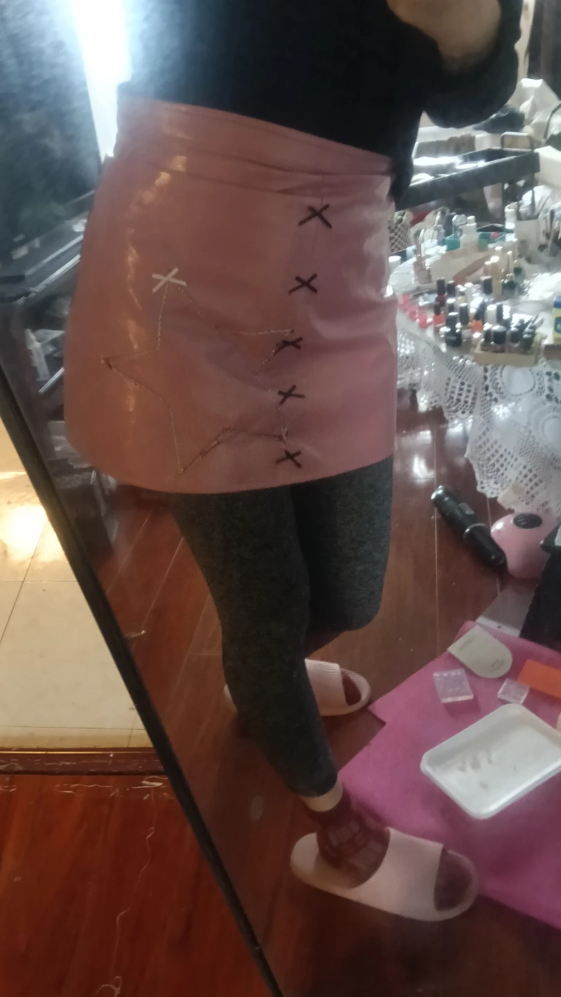 Pink Faux Leather A-Line Skirt with Star Detail