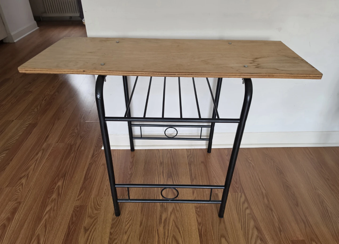 Wooden Top Side Table with Metal Frame