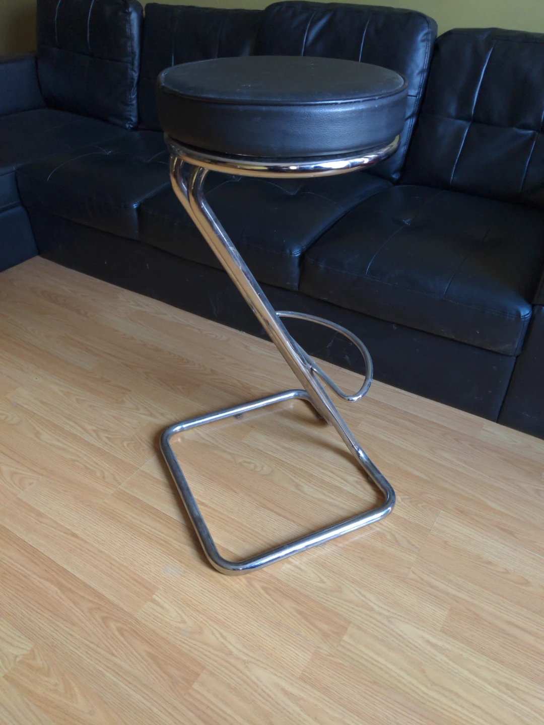 Black Vinyl Bar Stool with Chrome Base