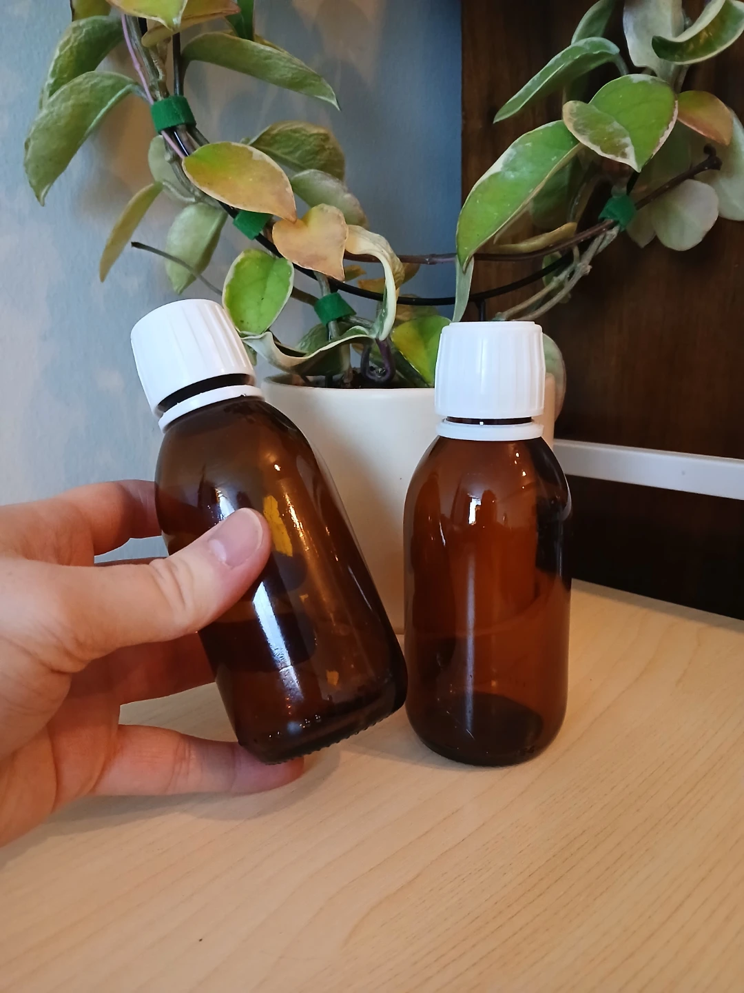Amber Glass Bottles with White Caps (Set of 2) - photo 2