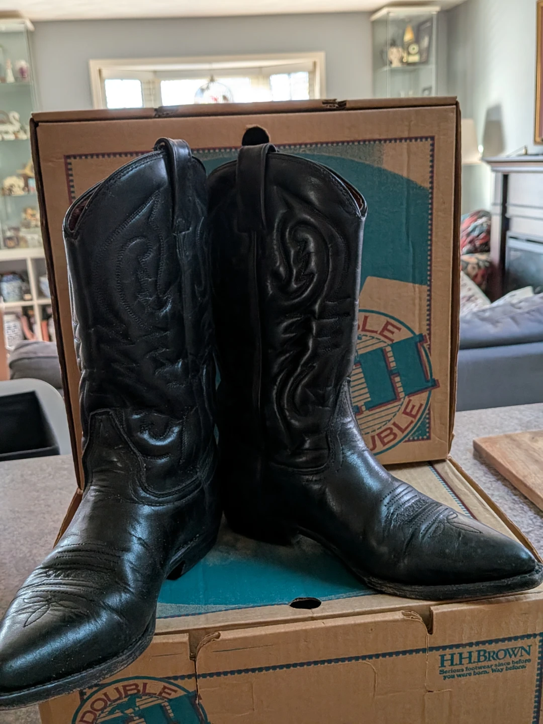 H.H. Brown Black Leather Cowboy Boots
