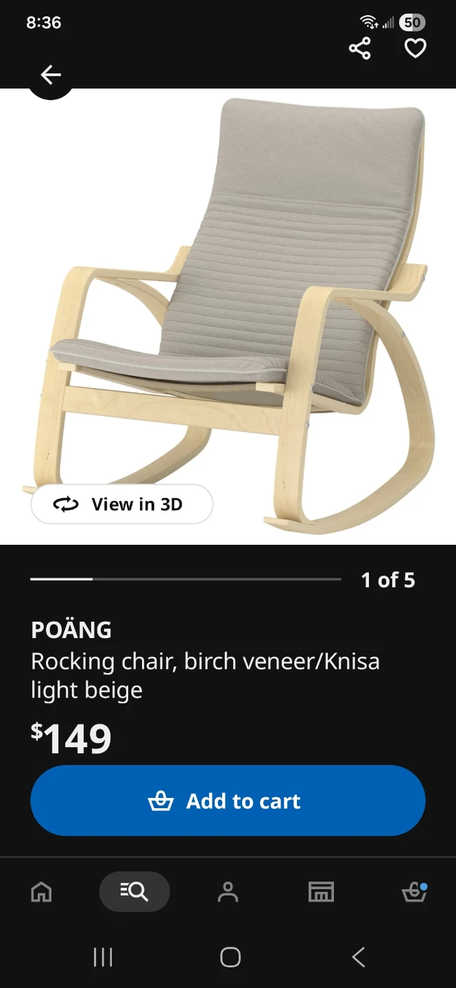IKEA POÄNG Rocking Chair - Birch Veneer/Light Grey Cushion - photo 2