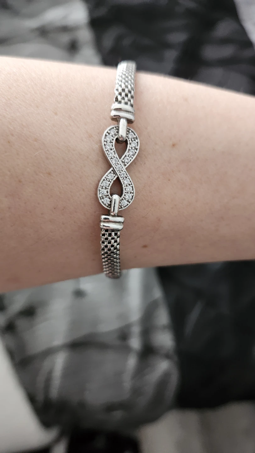 Silver Tone Infinity Bracelet with Rhinestones - photo 2