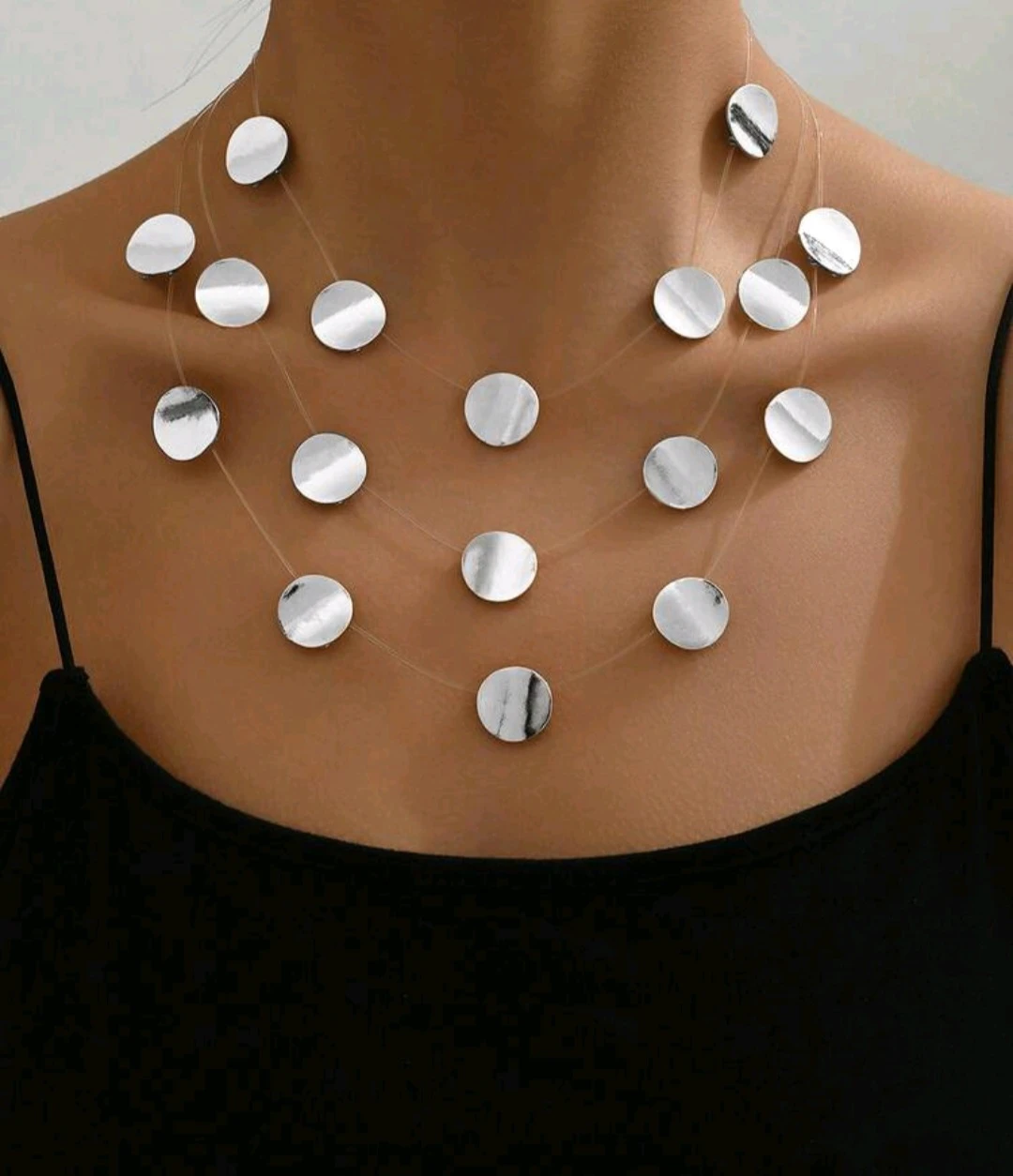 Gold Tone Disc Layered Necklace