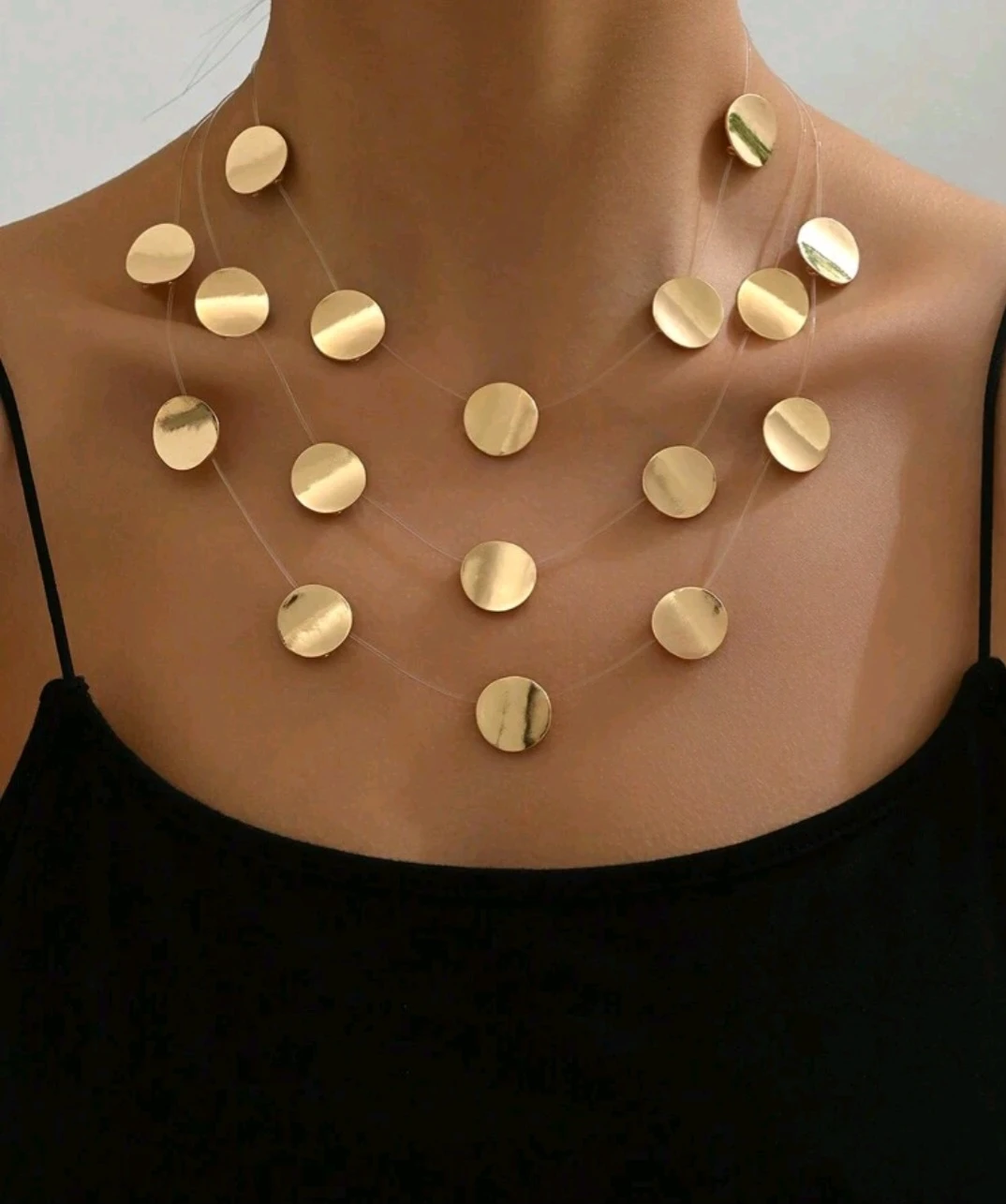 Gold Tone Disc Layered Necklace - photo 2