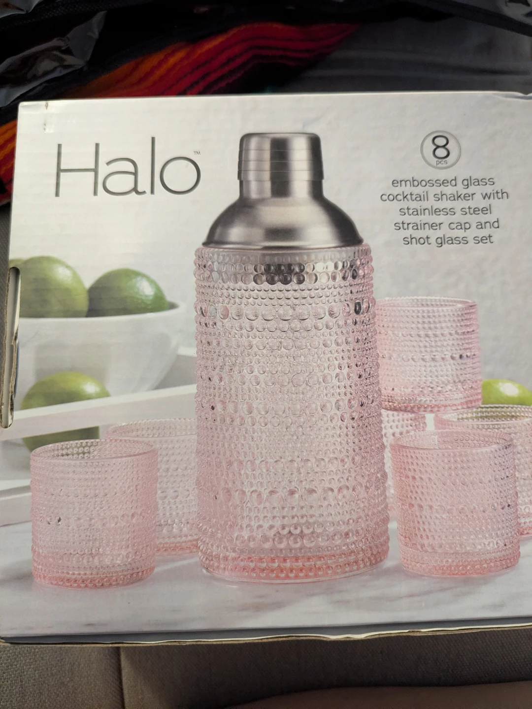 Halo 8-Piece Embossed Glass Cocktail Shaker Set