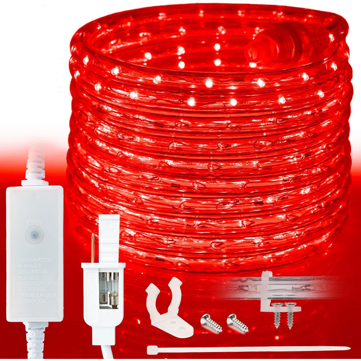Red LED Rope Lights - 8 Modes