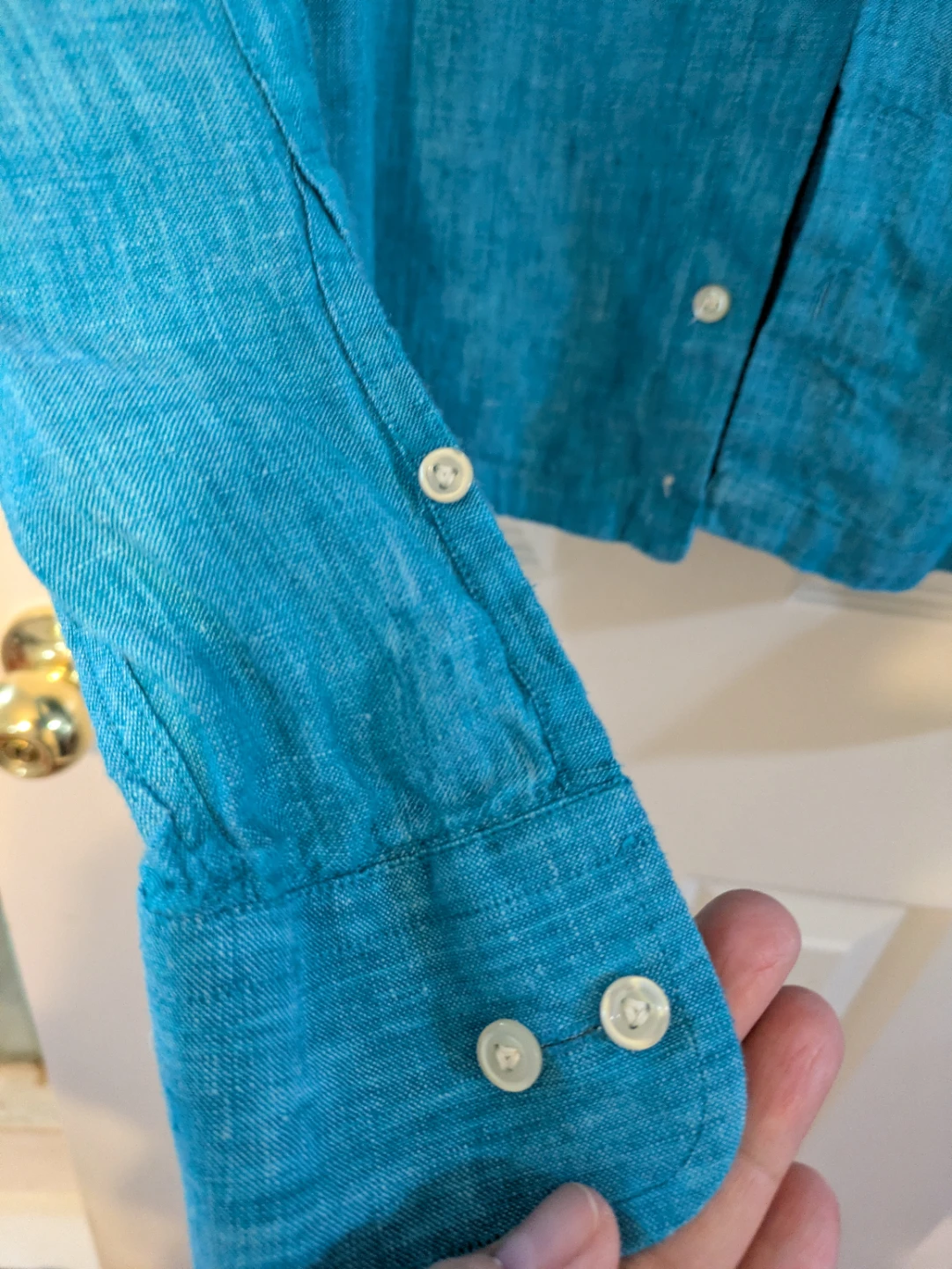 Zodiac Men's Teal Pure Linen Tailored Fit Long Sleeve Shirt - photo 4