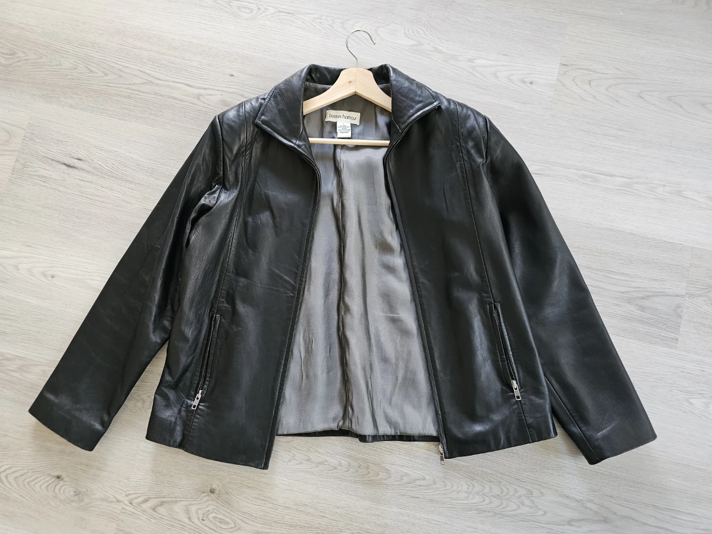 Boston Harbour Black Leather Jacket - Size L