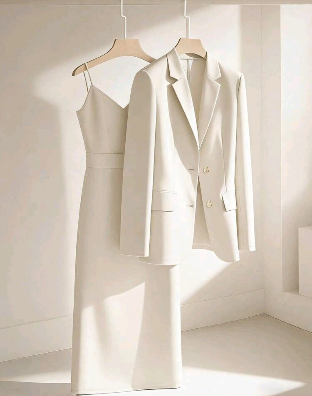 Cream Blazer and Matching Slip Dress Set