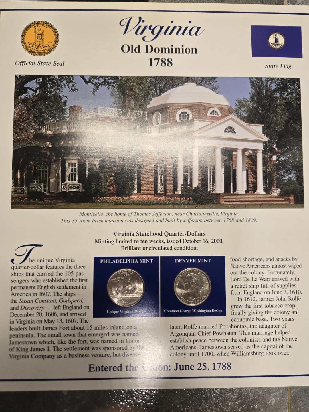 US Statehood Quarter-Dollar Collection Cards - photo 3