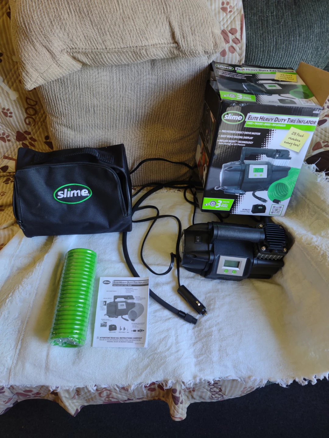 Slime tire inflator and accessories
