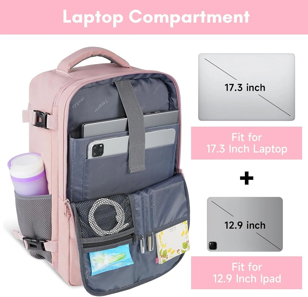 Taygeer Pink Carry-On Backpack for Travel - 0.9kg - photo 3