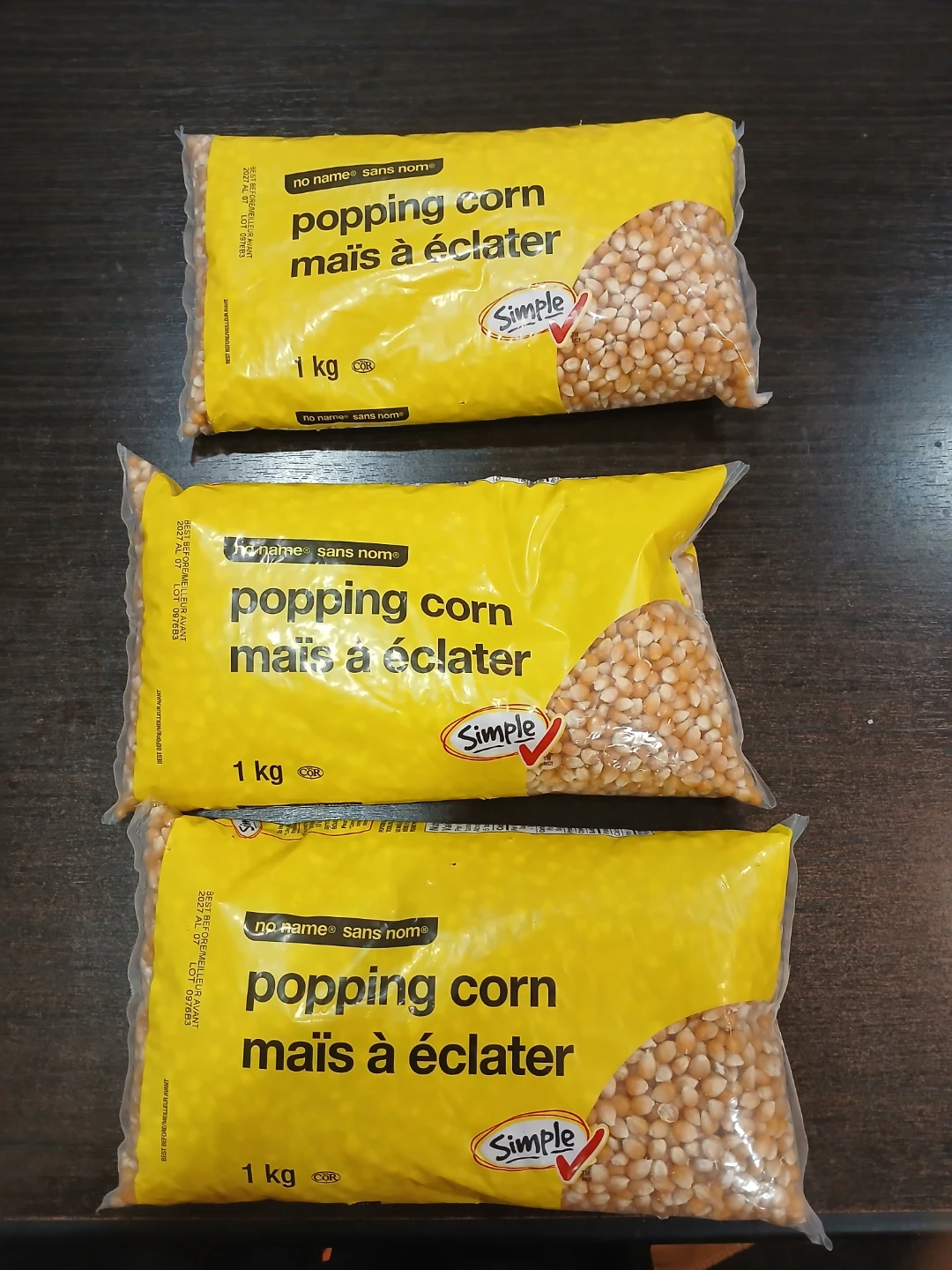 No Name Popping Corn - 3 x 1kg bags