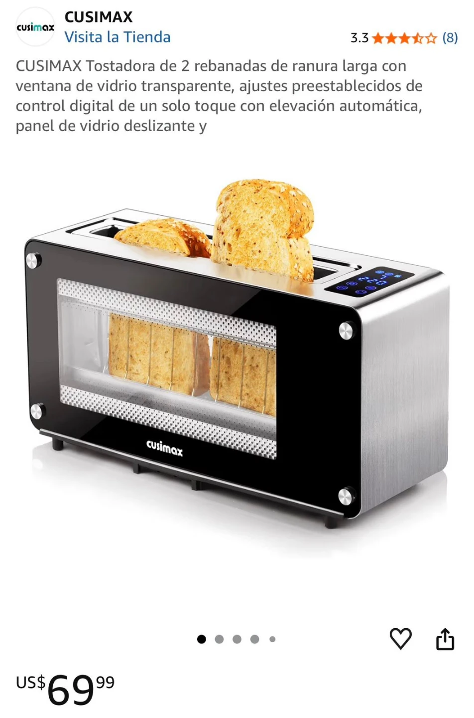 Cuisimax Glass Toaster - 2 Slice Long Slot - photo 3