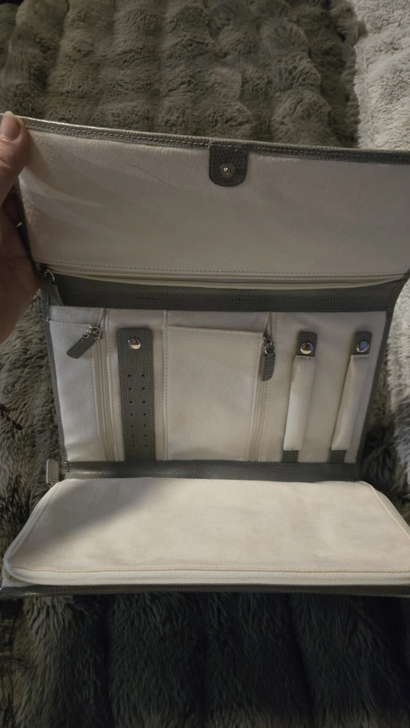 Grey Faux Leather Jewellery Travel Organizer