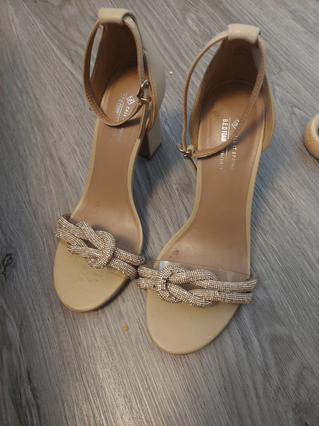 Call It Spring Beige Strappy Knot Heels