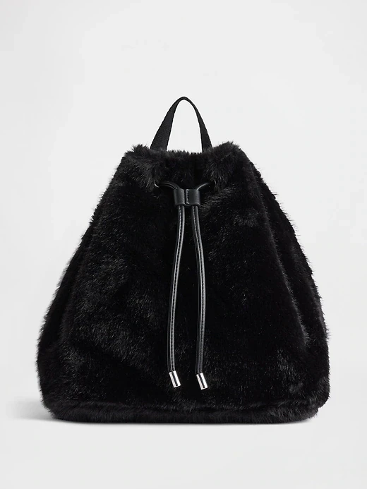 GAP Black Faux Fur Drawstring Backpack