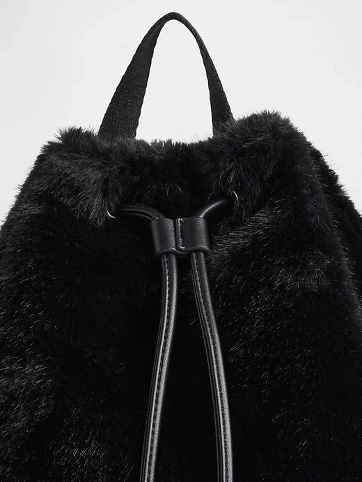 GAP Black Faux Fur Drawstring Backpack - photo 3