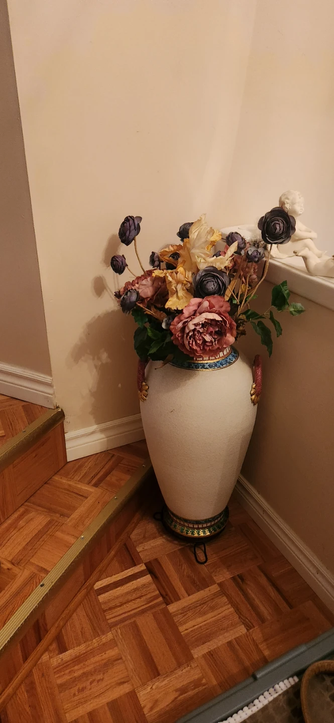 Large Decorative Vase with Faux Flowers