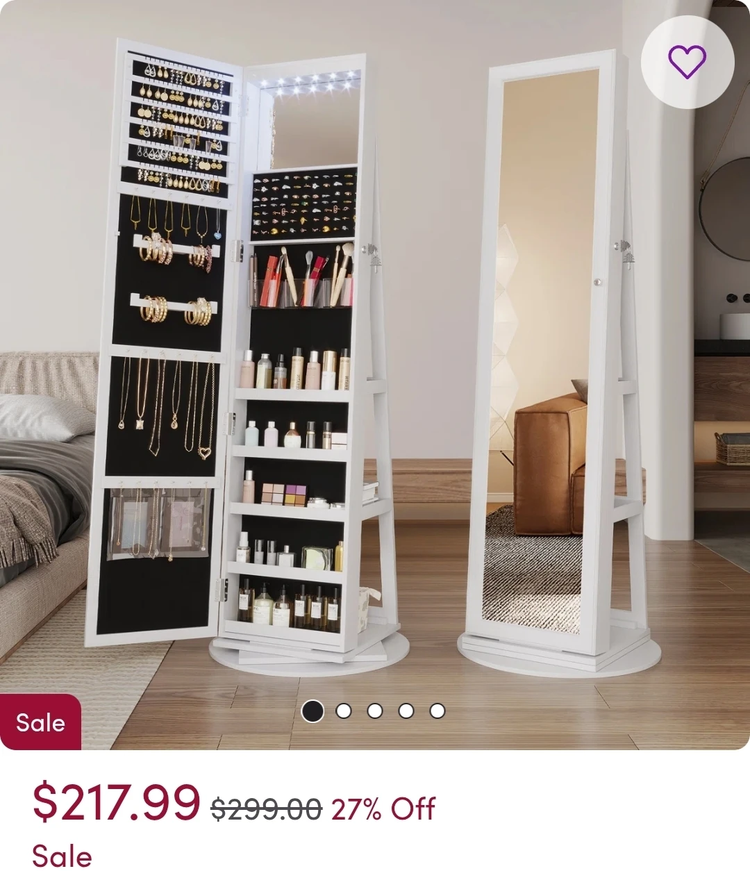 3-in-1 Swivel Jewelry Cabinet with Full-Length Mirror