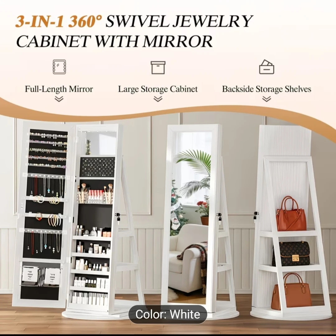 3-in-1 Swivel Jewelry Cabinet with Full-Length Mirror - photo 3
