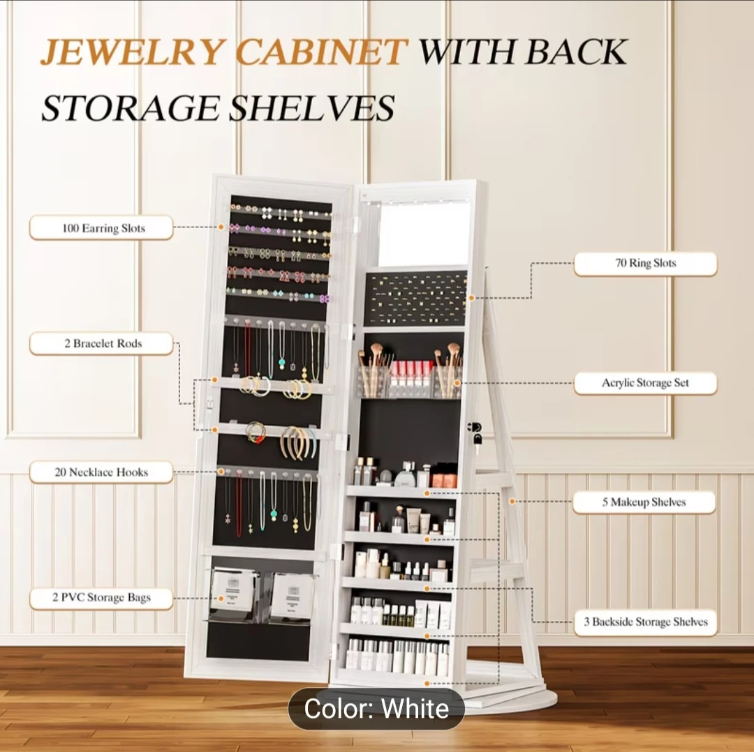 3-in-1 Swivel Jewelry Cabinet with Full-Length Mirror - photo 4