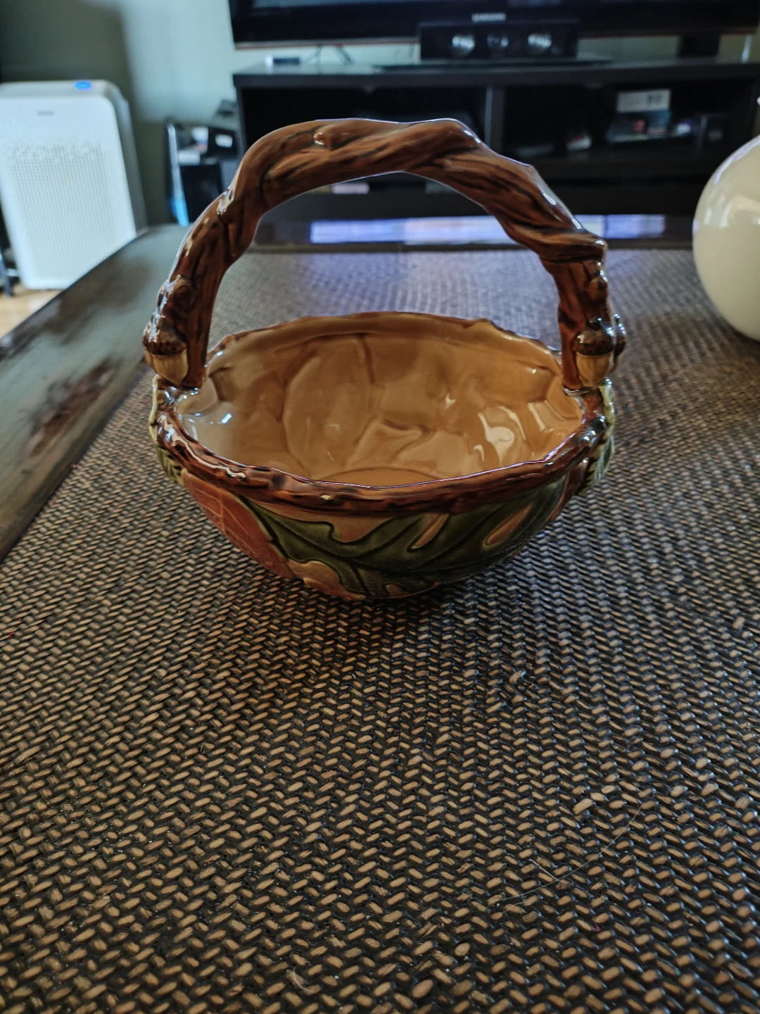 Harvest Ceramic Basket W Handle Fall Leaf Decor - photo 2