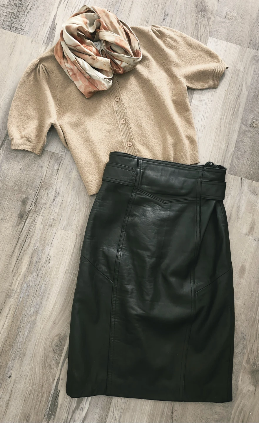 Ocean West Black Leather Pencil Skirt