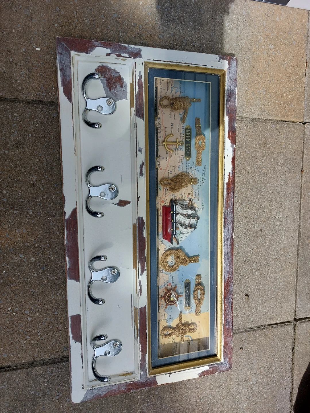 Nautical Themed Wall Coat Rack with Map and Ship Art - photo 2
