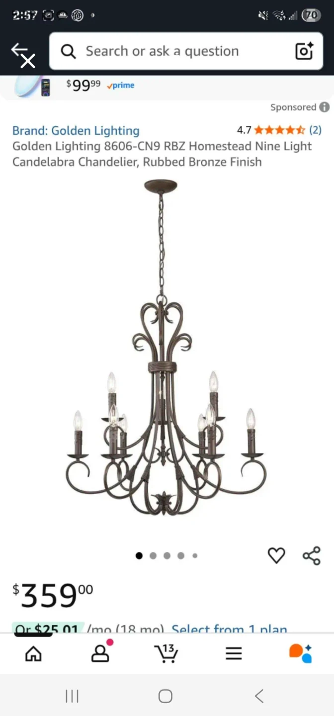 Golden Lighting 8606-CN9 RBZ Homestead Chandelier