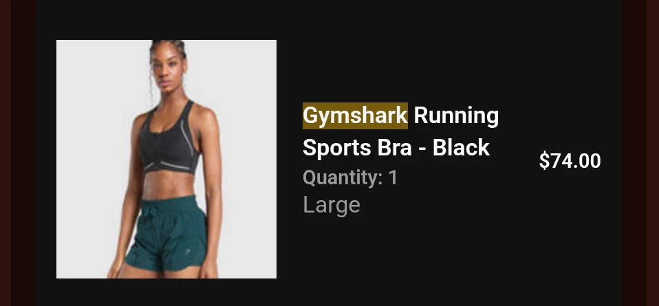 Gymshark Running Sports Bra - Black - Large