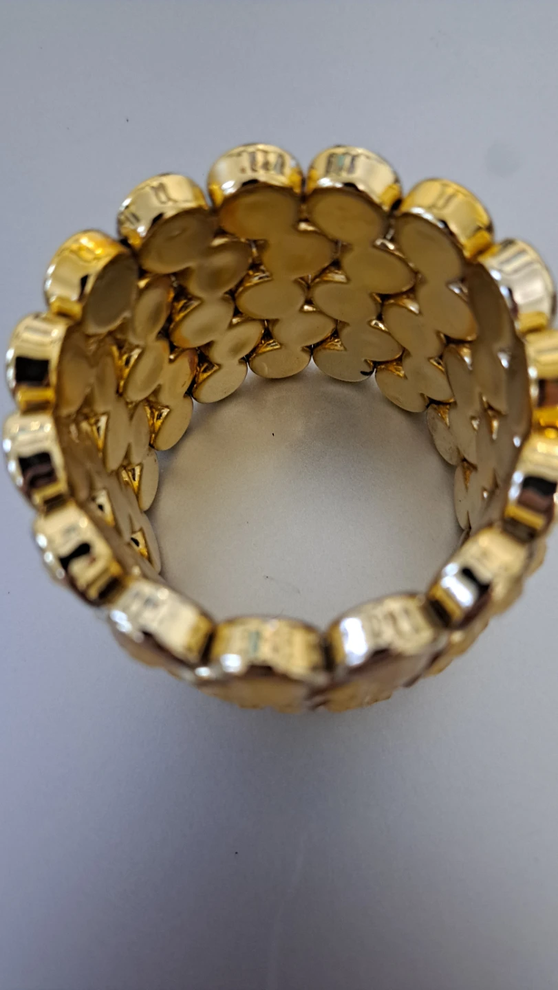 Gold Tone Stretch Bracelet with Yellow Cabochons - photo 3
