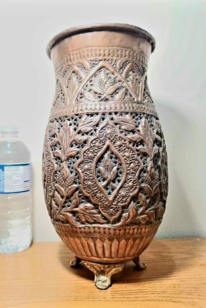 Unique Antique 1800s Persian Copper Repousse Vase