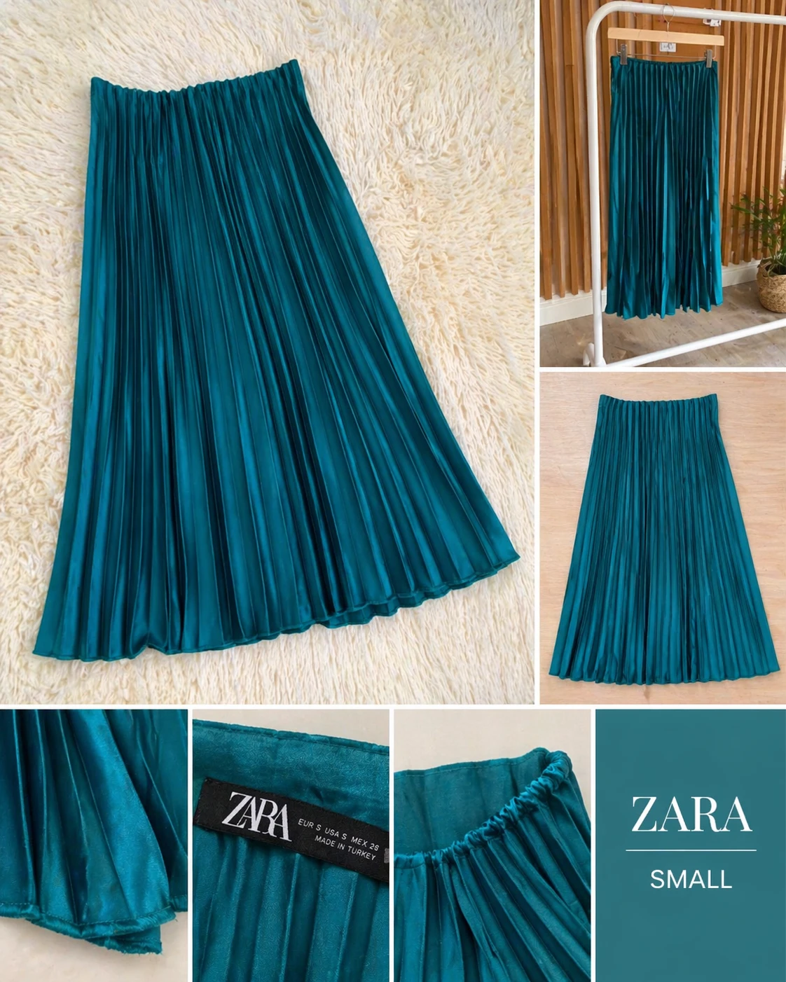 Teal Pleated Midi Skirt