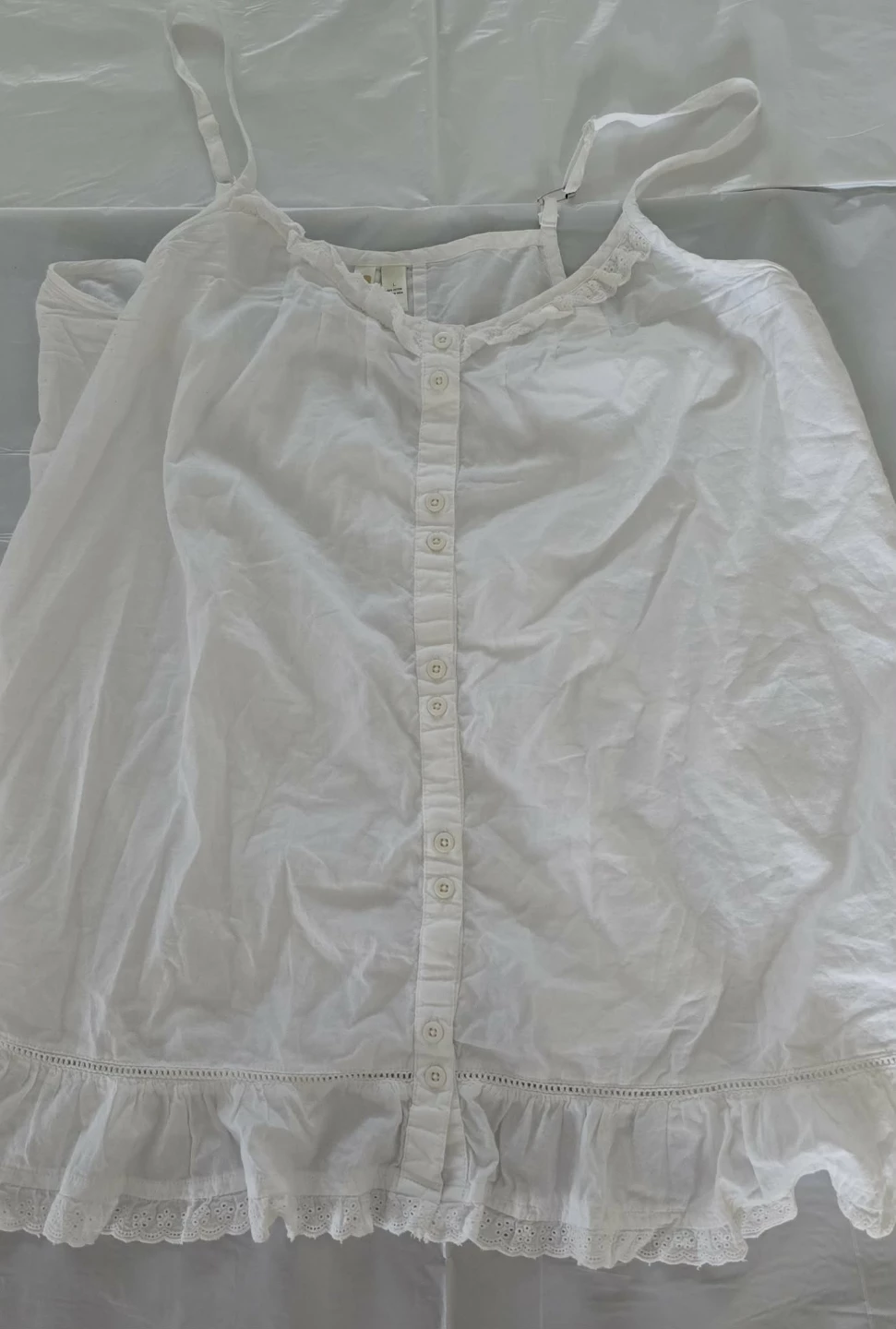 White Cotton Camisole top with Ruffle Trim - Size L