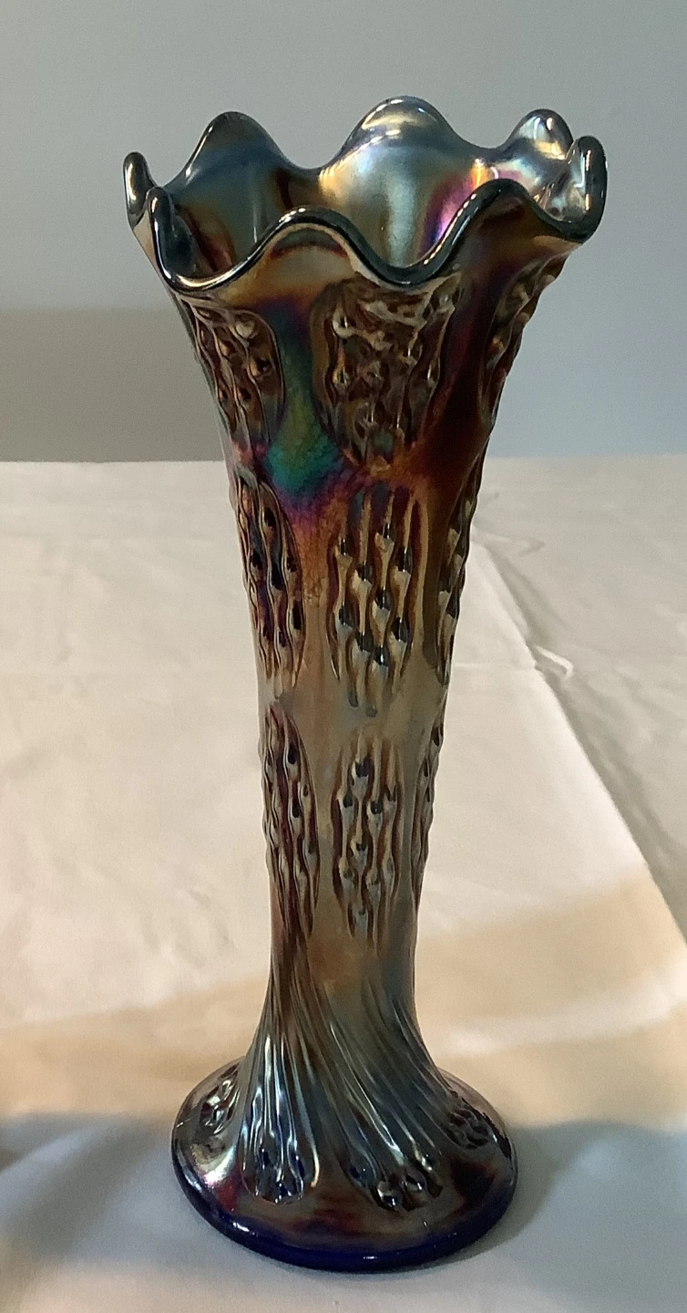 Cobalt Blue Carnival Glass Ripple Vase