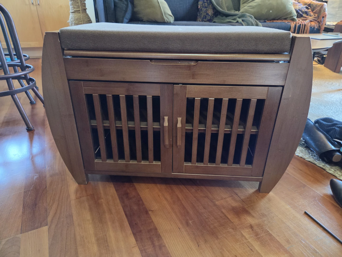 Wooden Storage Bench with Cushioned Seat